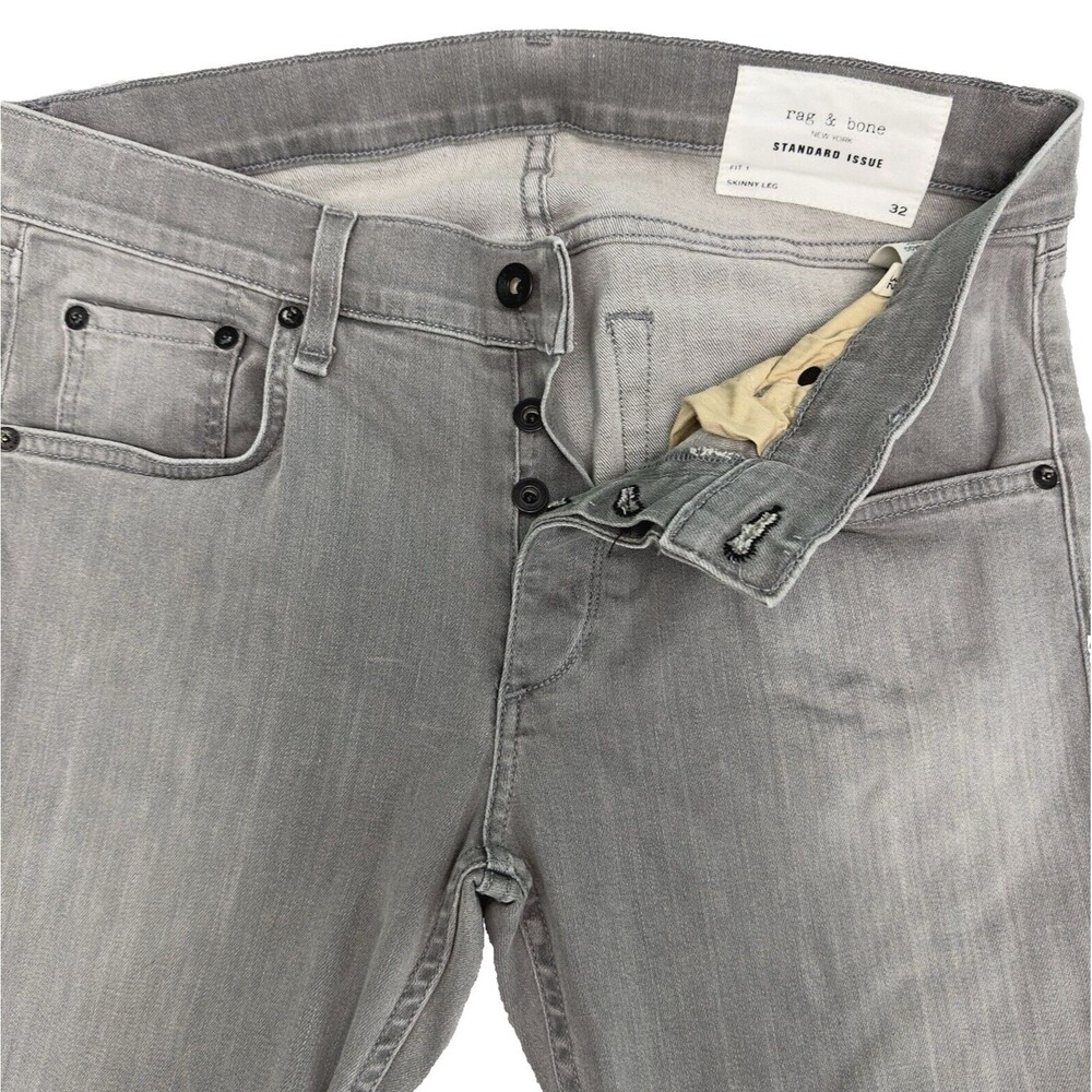 Rag & Bone Jeans Mens 32x34 Aged Gray Fit 1 Skinny Leg Button Fly Made in USA - Picture 3 of 11